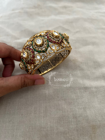 Kanika Broad Gold Plated Polki Kundan Bridal Bangle By Ranibaug | Bangles Jewelry For Bride Wedding Collection 2026