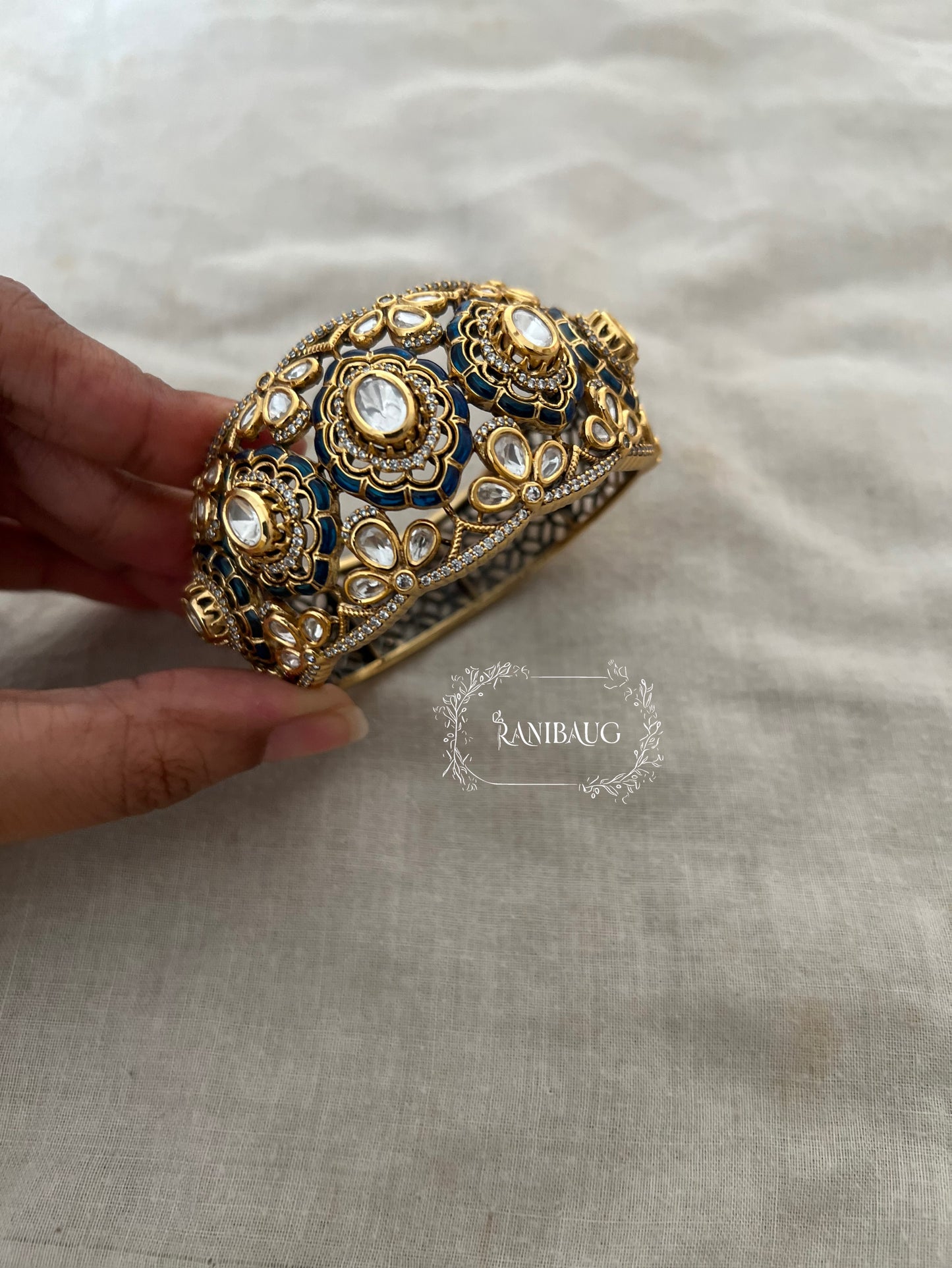 Kanika Broad Gold Plated Polki Kundan Bridal Bangle By Ranibaug | Bangles Jewelry For Bride Wedding Collection 2026