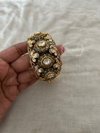 Kanika Broad Gold Plated Polki Kundan Bridal Bangle By Ranibaug | Bangles Jewelry For Bride Wedding Collection 2026