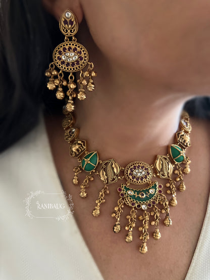 Karmi Beautiful Matt Gold Finish Vintage Style Heritage Jewelry By Ranibaug