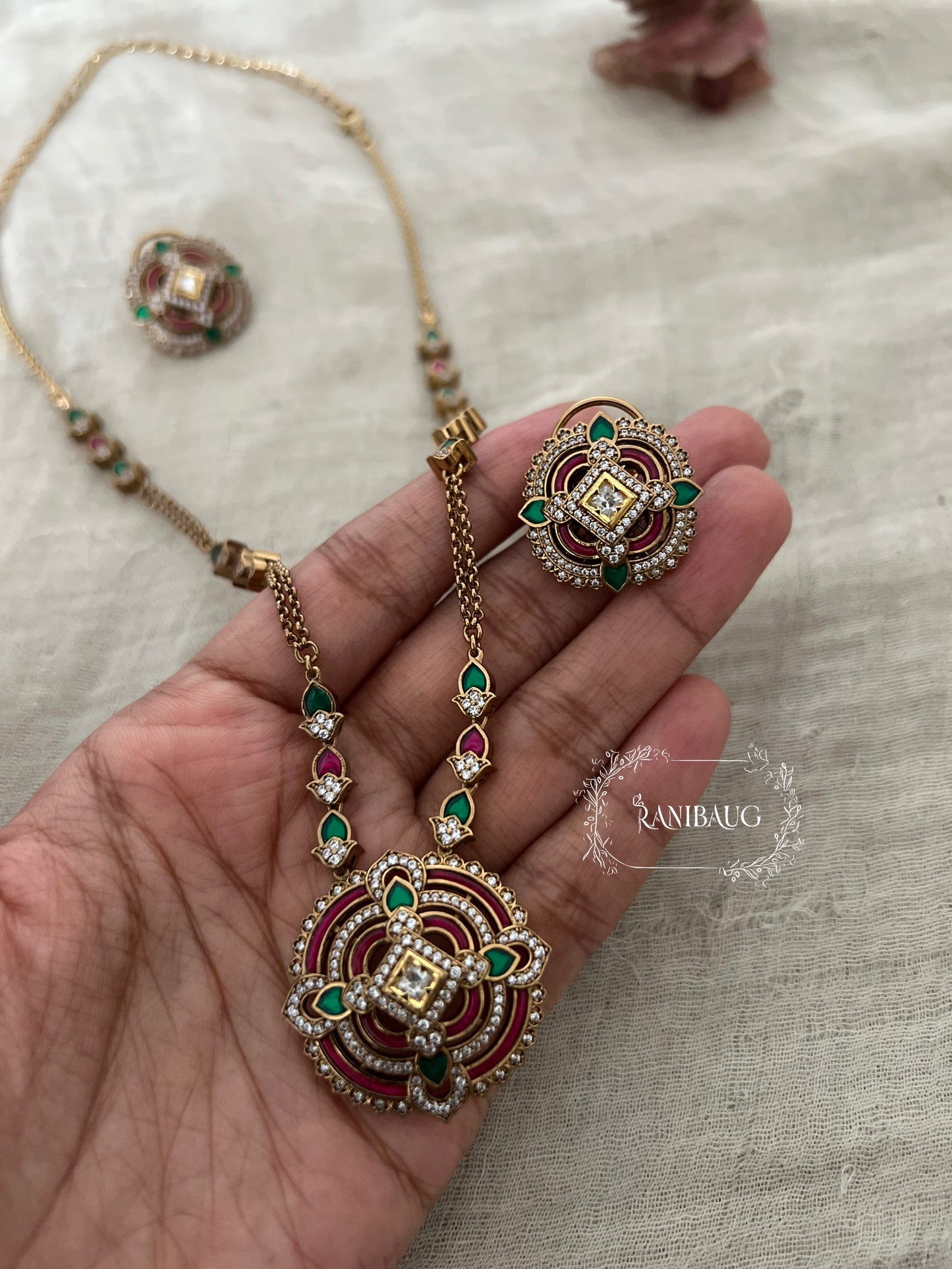 Karvi Designer Motif Victorian Necklace Set By Ranibaug