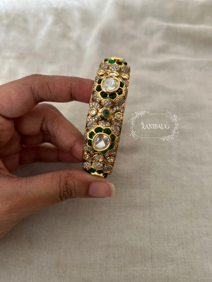 Kashvi Floral Motif Kundan Stone Premium Gold Plated Bangle For Festive Occassions By Ranibaug