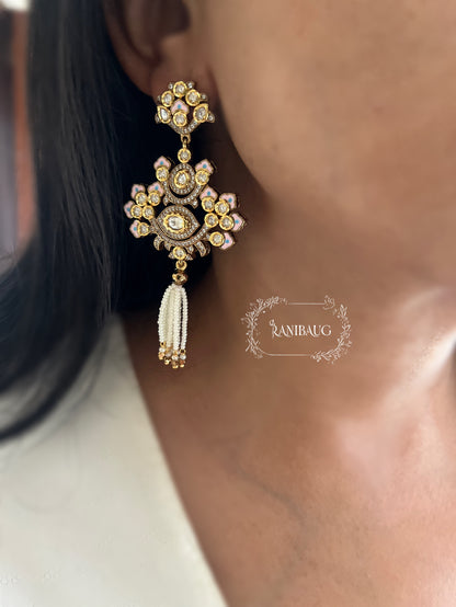 Kashvi Moti Tassel Long Indian Traditional Necklace Set By Ranibaug