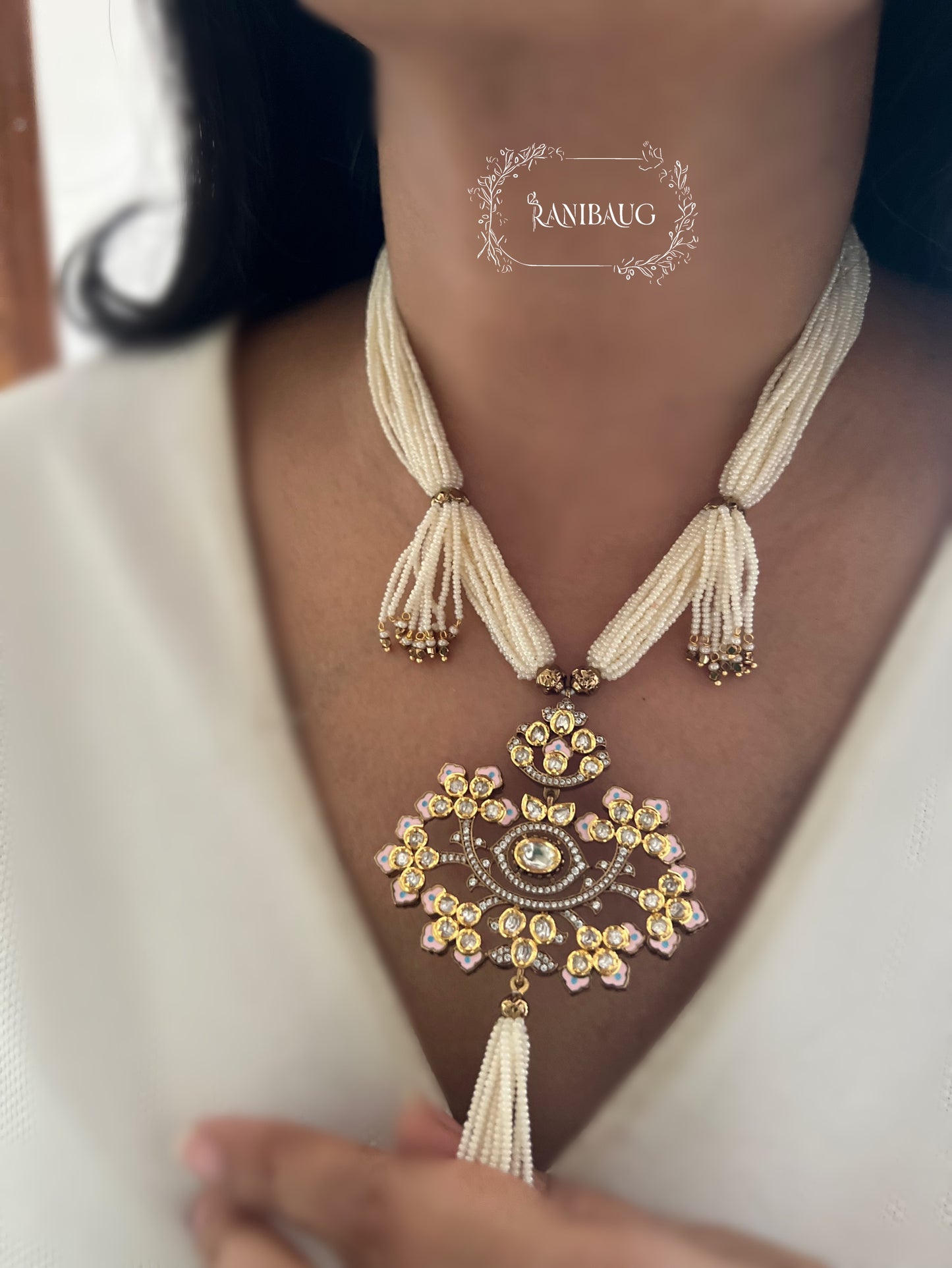 Kashvi Moti Tassel Long Indian Traditional Necklace Set By Ranibaug