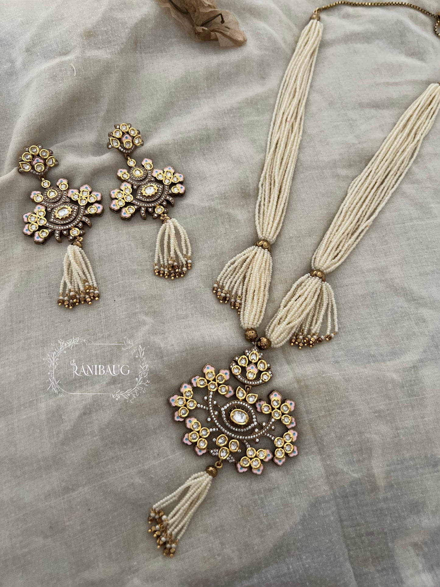 Kashvi Moti Tassel Long Indian Traditional Necklace Set By Ranibaug