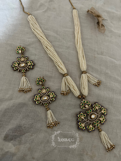 Kashvi Moti Tassel Long Indian Traditional Necklace Set By Ranibaug