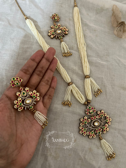 Kashvi Moti Tassel Long Indian Traditional Necklace Set By Ranibaug