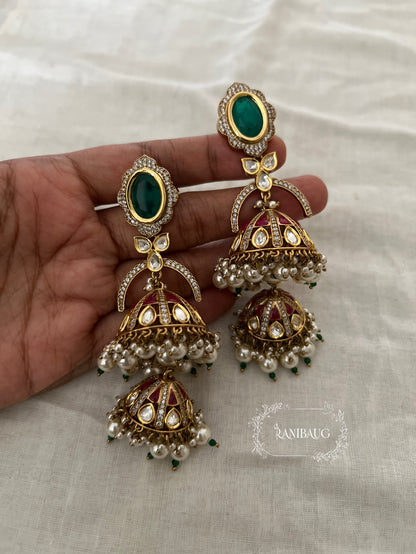 Kasturi Double Jhumki Indian Festive Designer Earrings By Ranibaug