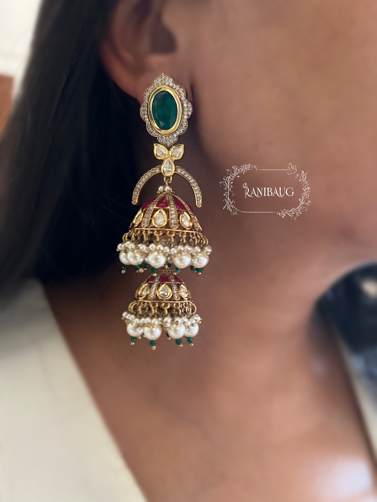 Kasturi Double Jhumki Indian Festive Designer Earrings By Ranibaug