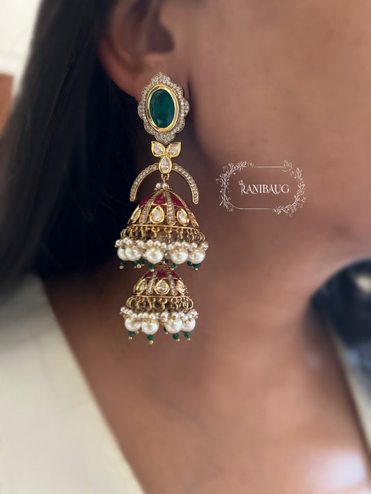 Kasturi Double Jhumki Indian Festive Designer Earrings By Ranibaug