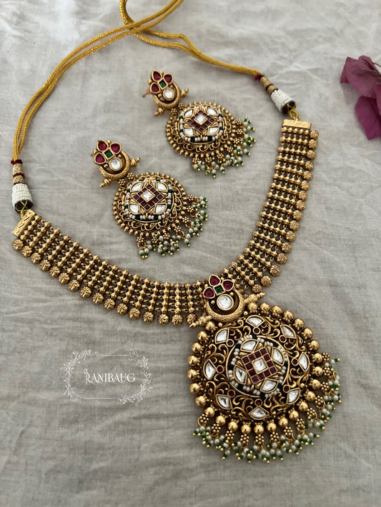 Kaveri Gold Plated Kundan Heritage Necklace Set | A Royal Jewelry By Ranibaug