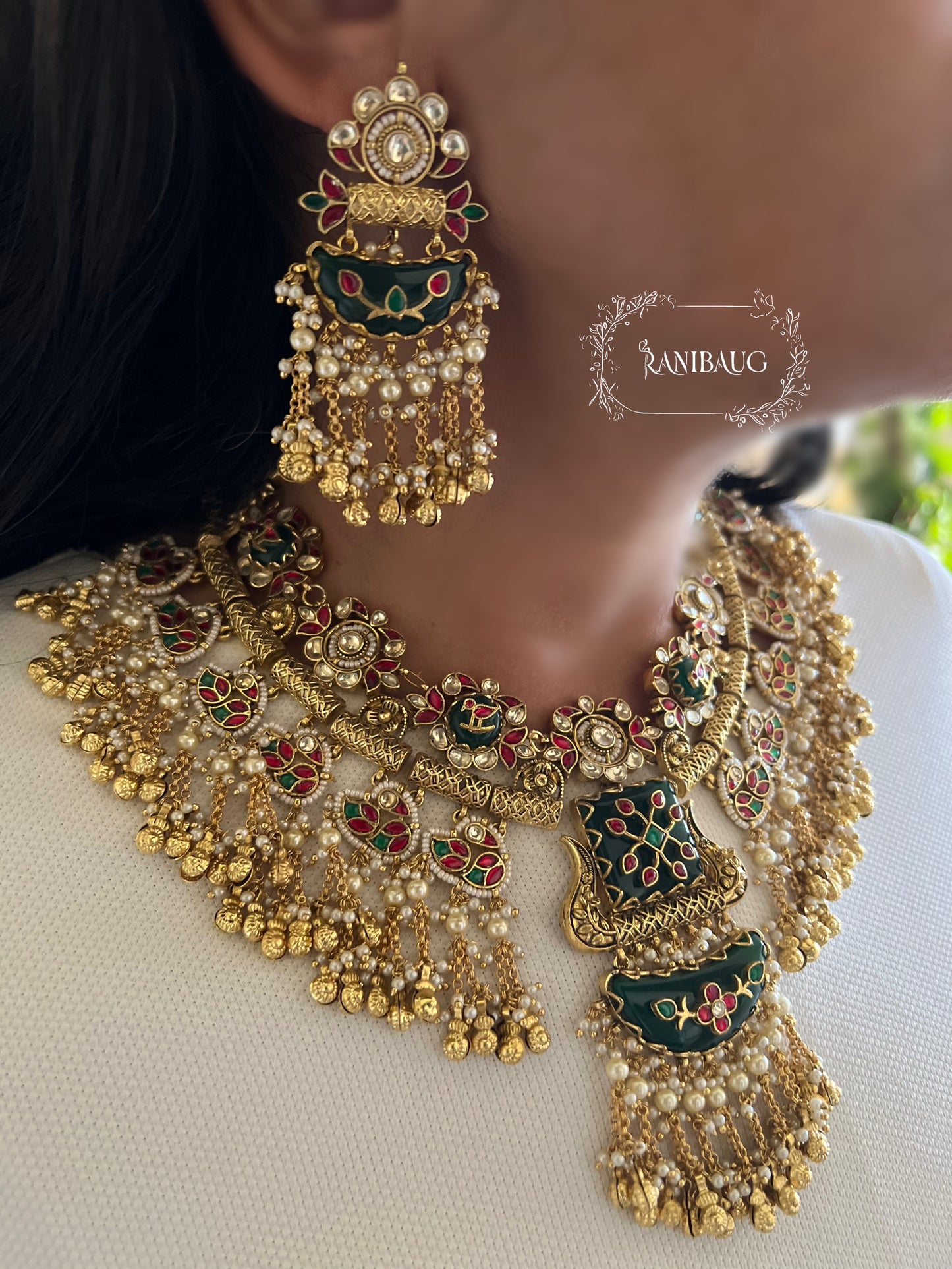 Kavinya Antique Gold Finish Nature Inspired Floral And Bird Motif South Indian Heritage Designer Bridal Necklace Jewellery Set By Ranibaug