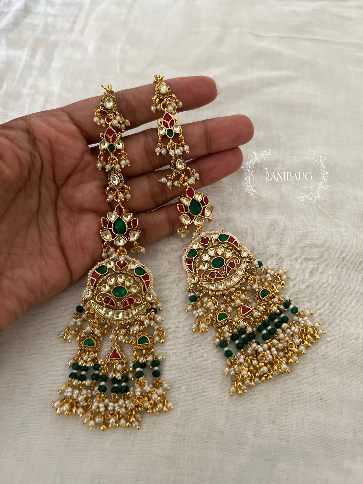 Kavya Royal Gold Beaded Traditional Designer Wedding Earrings And Maang Tikka By Ranibaug