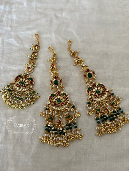 Kavya Royal Gold Beaded Traditional Designer Wedding Earrings And Maang Tikka By Ranibaug