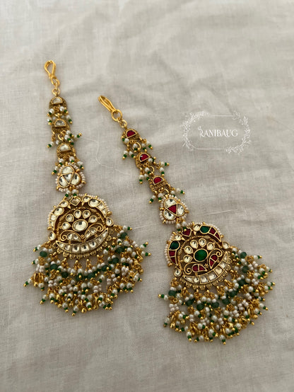 Kavya Royal Gold Beaded Traditional Designer Wedding Earrings And Maang Tikka By Ranibaug