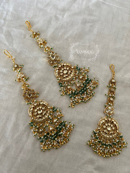 Kavya Royal Gold Beaded Traditional Designer Wedding Earrings And Maang Tikka By Ranibaug