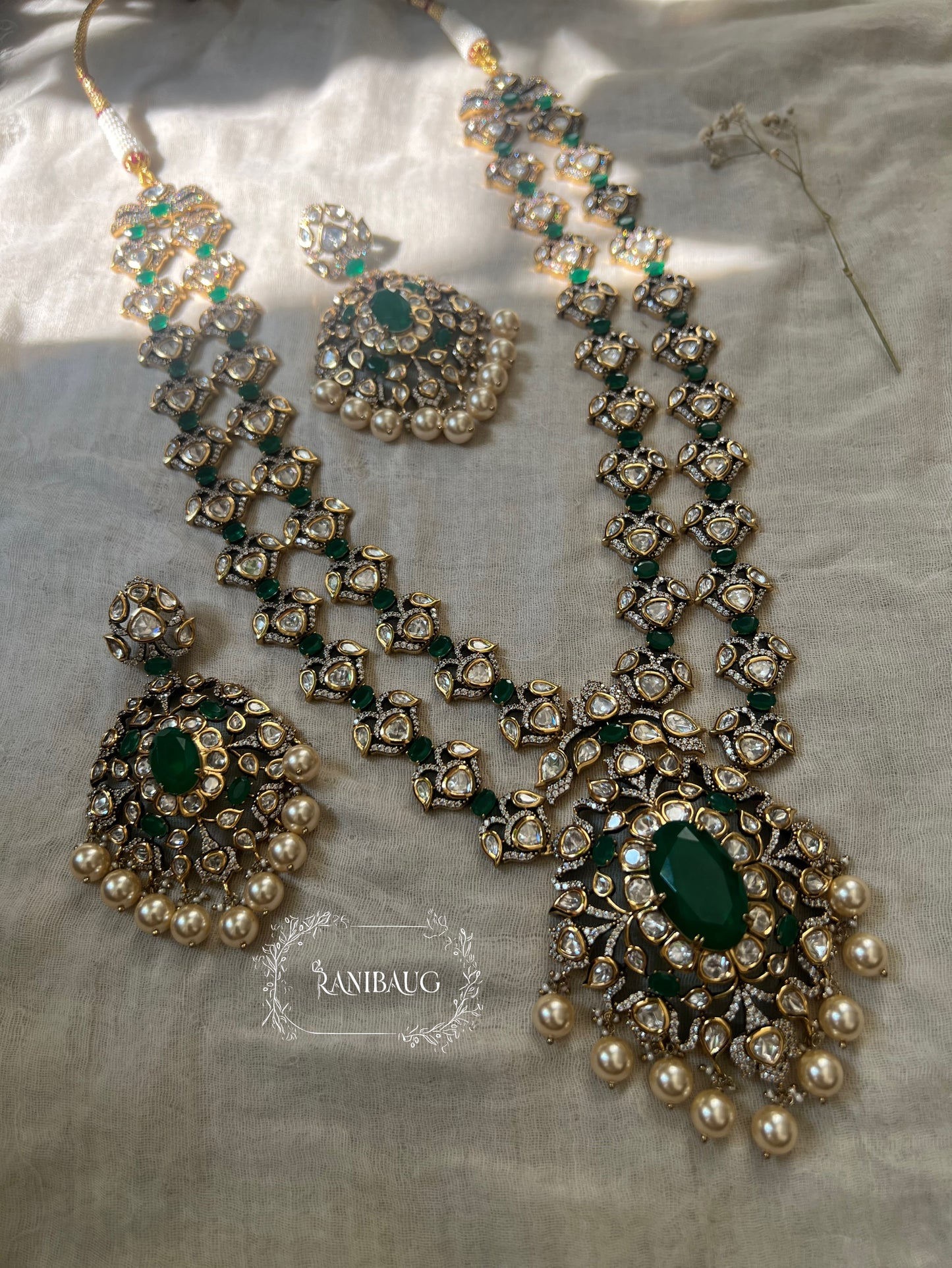 Kavya Royal Long Polki Kundan Victorian Necklace Set With Gemstone Motif By Ranibaug