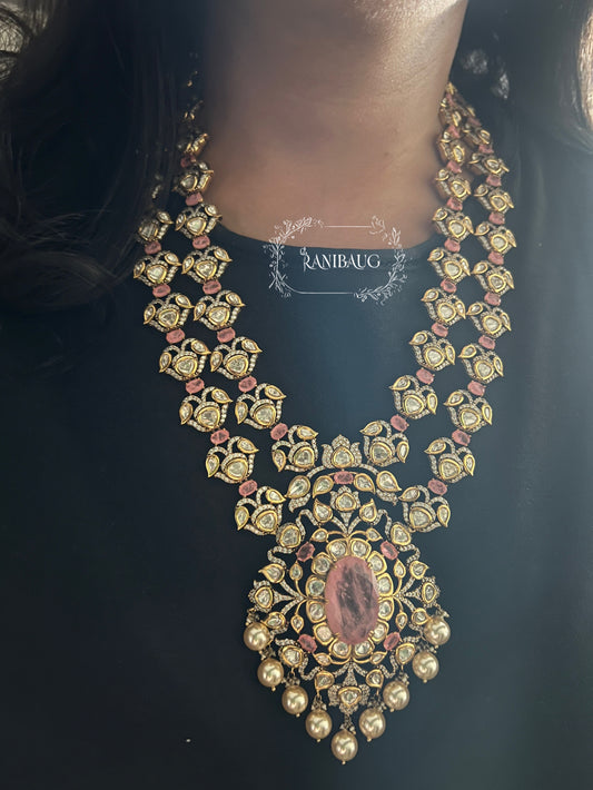Kavya Royal Long Polki Kundan Victorian Necklace Set With Gemstone Motif By Ranibaug