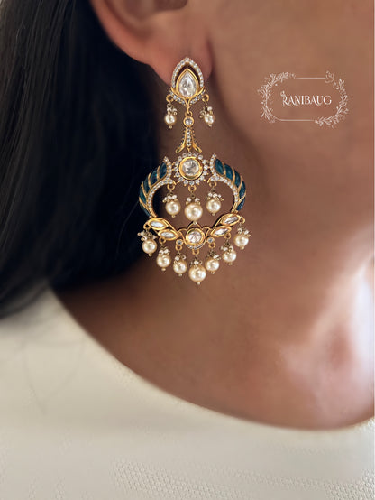 Kavya Victorian Long Kundan Crystal Dangle Wedding Earrings By Ranibaug