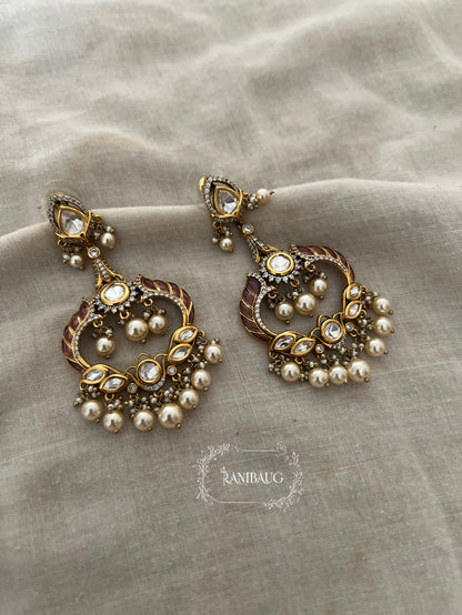 Kavya Victorian Long Kundan Crystal Dangle Wedding Earrings By Ranibaug