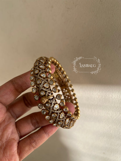 Kavyani Polki Royal Statement Mossainite Gold Finish Bangle By Ranibaug