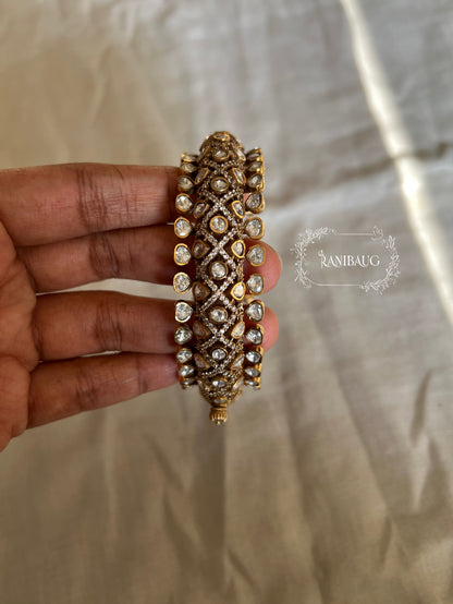 Kavyani Polki Royal Statement Mossainite Gold Finish Bangle By Ranibaug