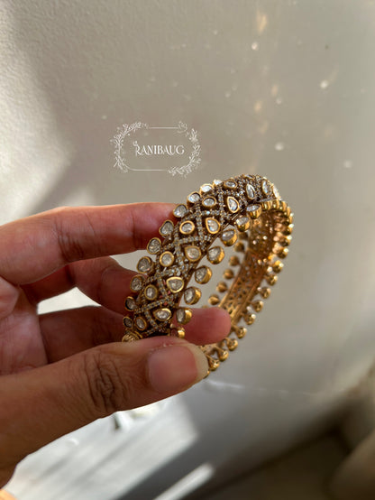 Kavyani Polki Royal Statement Mossainite Gold Finish Bangle By Ranibaug