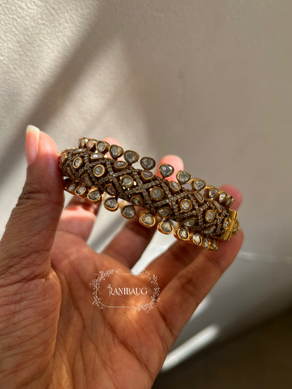 Kavyani Polki Royal Statement Mossainite Gold Finish Bangle By Ranibaug