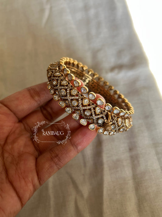 Kavyani Polki Royal Statement Mossainite Gold Finish Bangle By Ranibaug