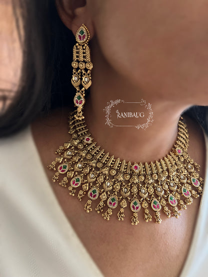 Kayani Heritage Antique Gold Finish Traditional Bridal Heritage Jewellery Set By Ranibaug