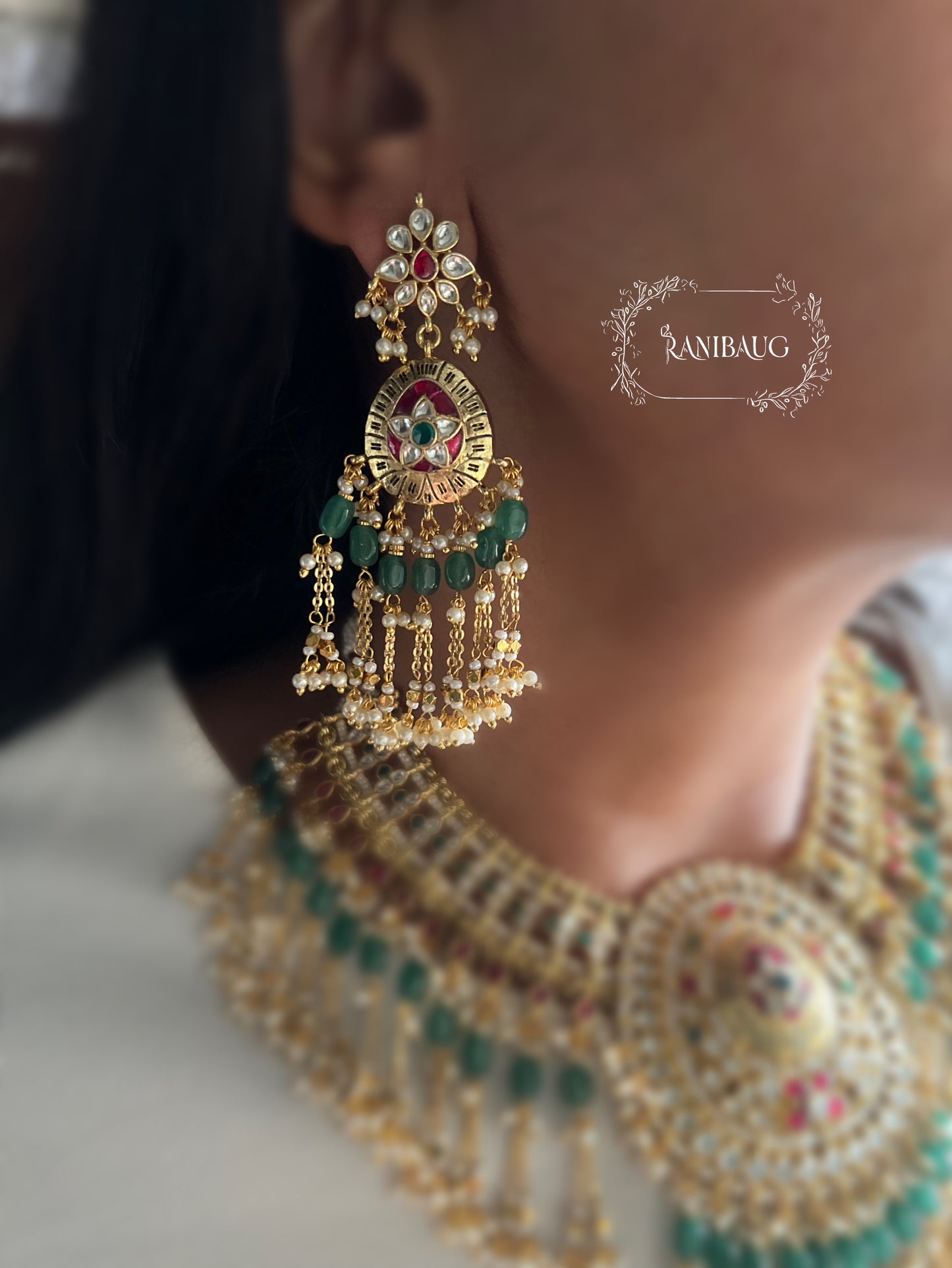 Keerthana Royal Court Rich Gold Finish Intricate Paachi Kundan Studded Beaded Heritage Necklace Set By Ranibaug