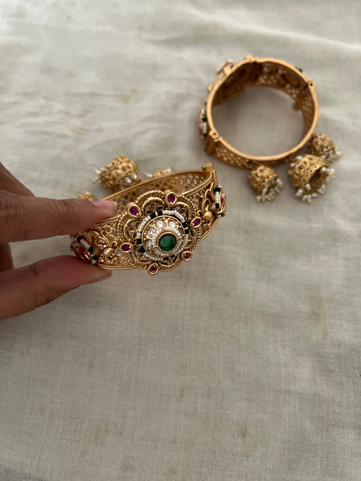 Ketki Gold Heritage Bangle With Drop Motifs By Ranibaug