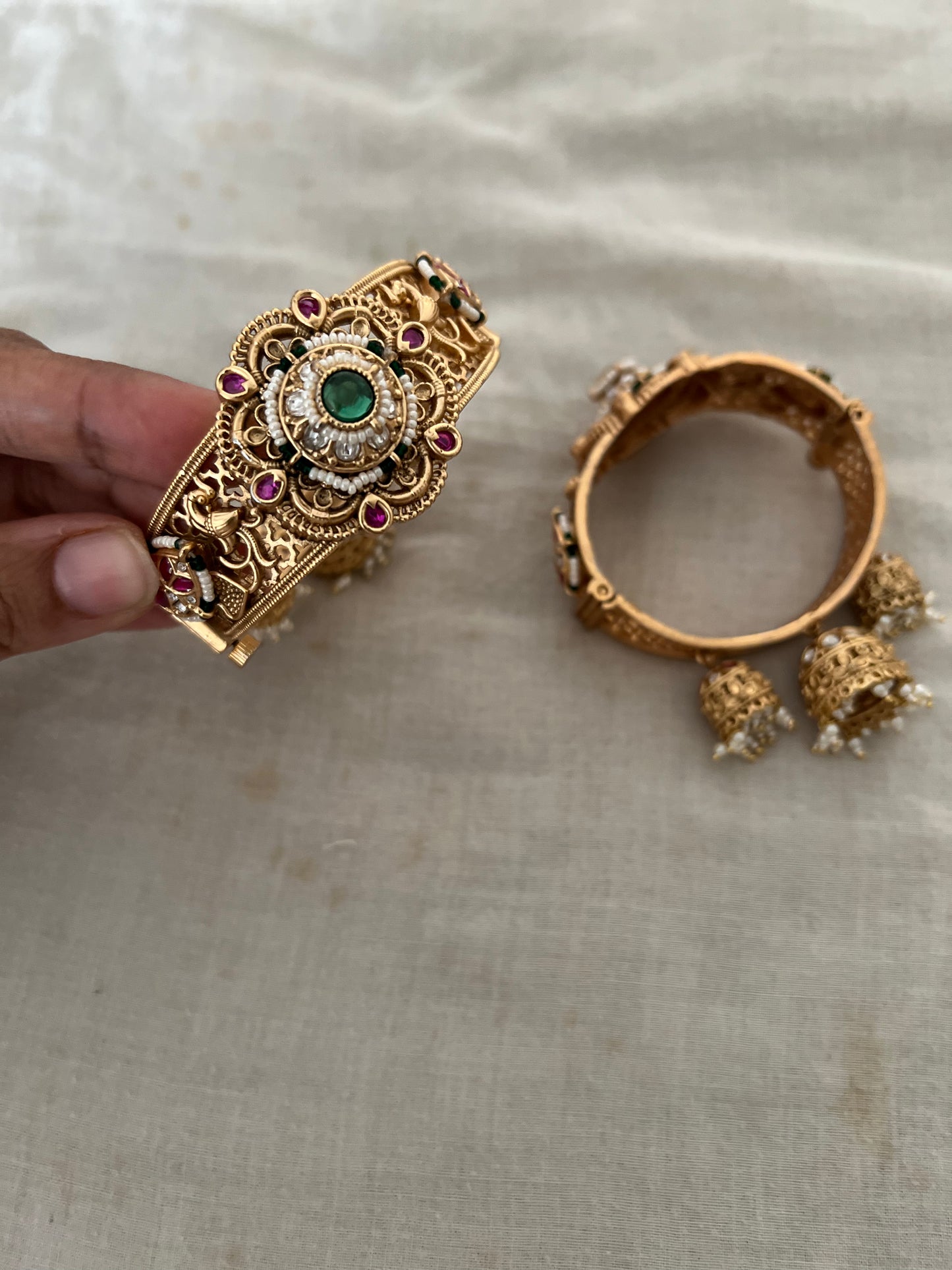 Ketki Gold Heritage Bangle With Drop Motifs By Ranibaug