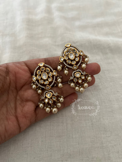 Ketki Kundan Pearl Cluster Gold Finis Designer Earrings By Ranibaug