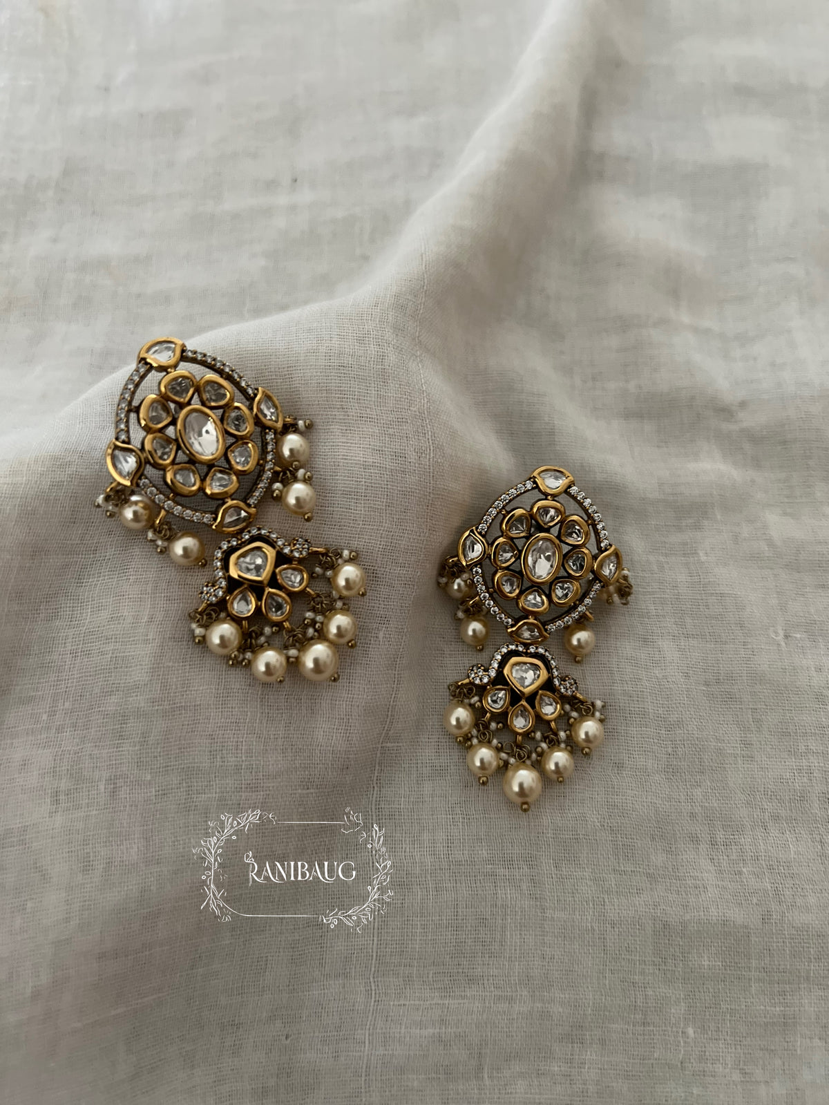 Ketki Kundan Pearl Cluster Gold Finis Designer Earrings By Ranibaug