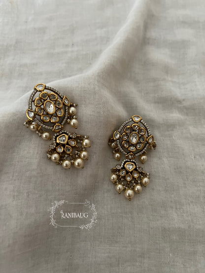 Ketki Kundan Pearl Cluster Gold Finis Designer Earrings By Ranibaug