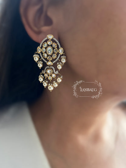 Ketki Kundan Pearl Cluster Gold Finis Designer Earrings By Ranibaug