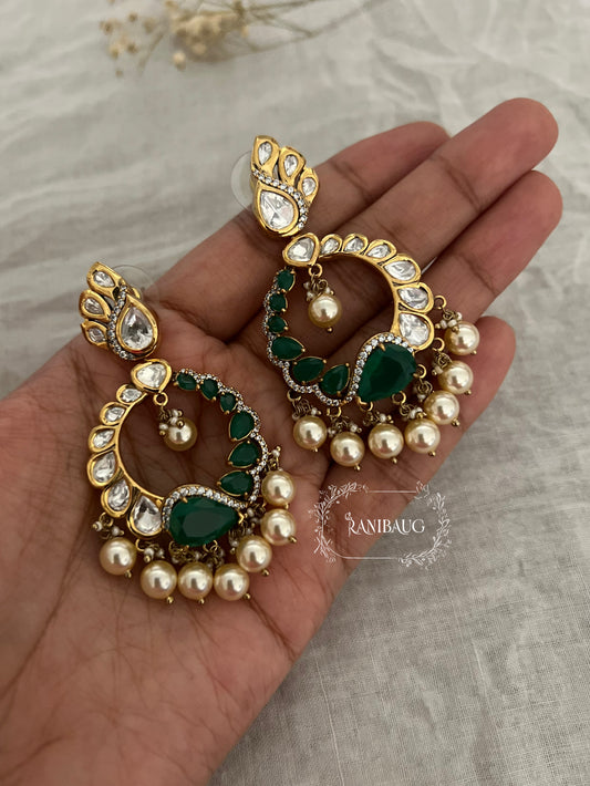 Khumaari Peacock Kundan Pearl Chandbali Earring | Ranibaug