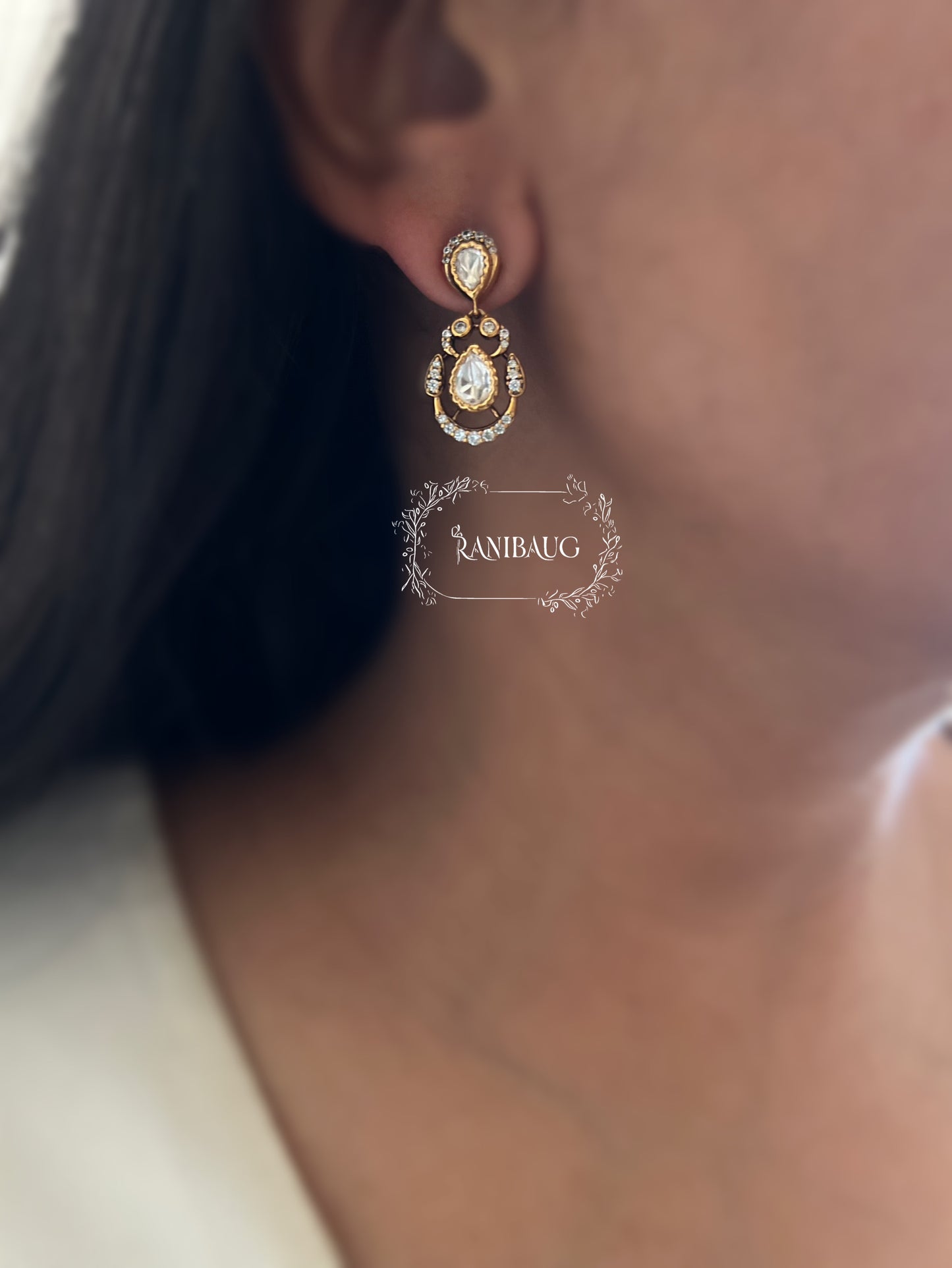 Kiara Rich Gold Finish Teardrop Motif Dangle Drop Ear Stud Minimal Ear Jewelry By Ranibaug