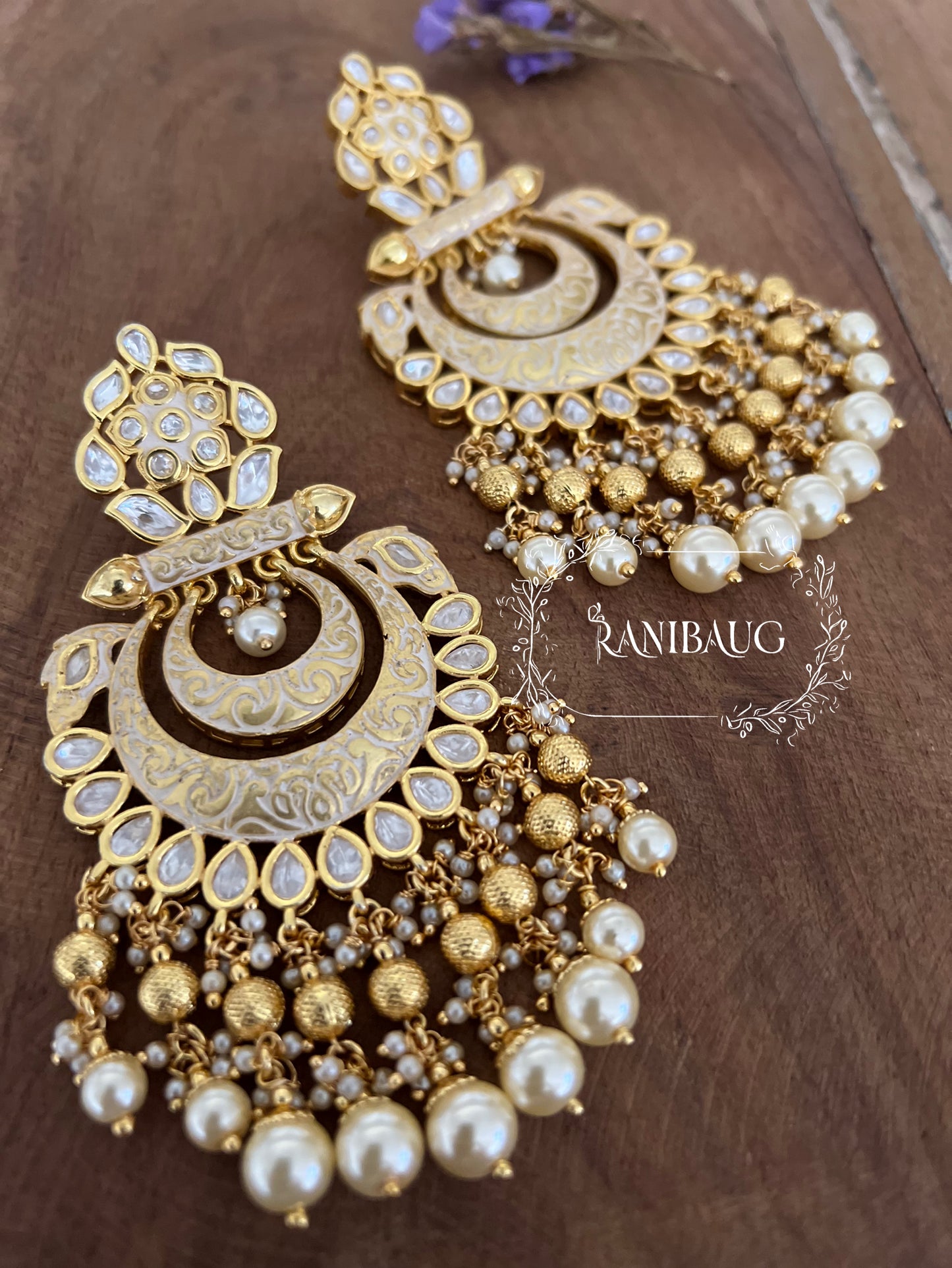 Kiran Gold Plated Polki Kundan Chandbalis | Ranibaug
