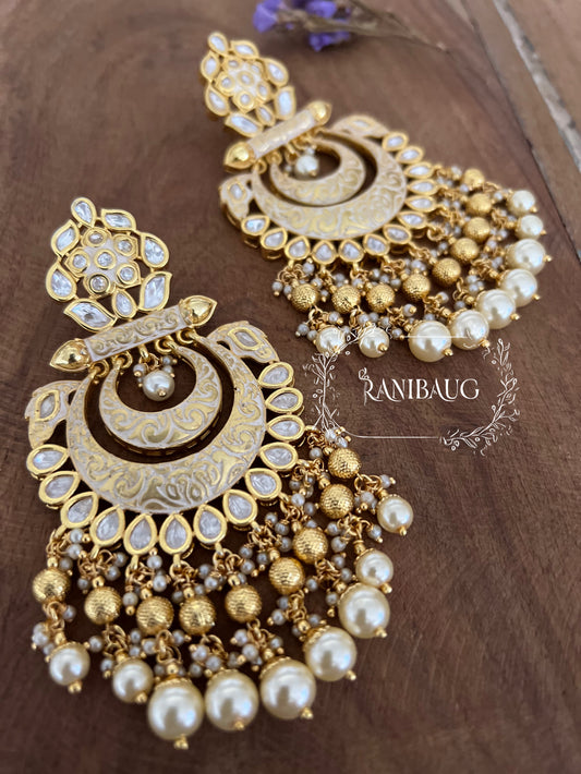 Kiran Gold Plated Polki Kundan Chandbalis | Ranibaug