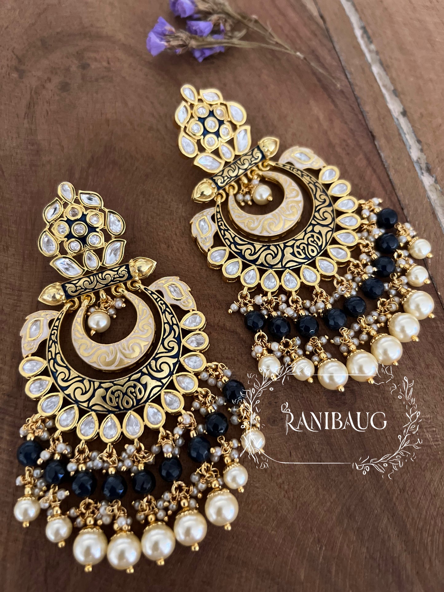 Kiran Gold Plated Polki Kundan Chandbalis | Ranibaug