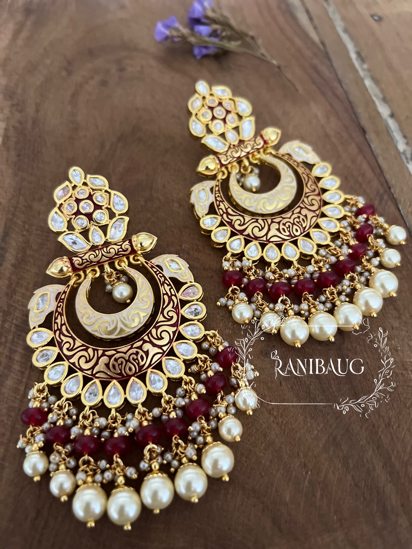 Kiran Gold Plated Polki Kundan Chandbalis | Ranibaug