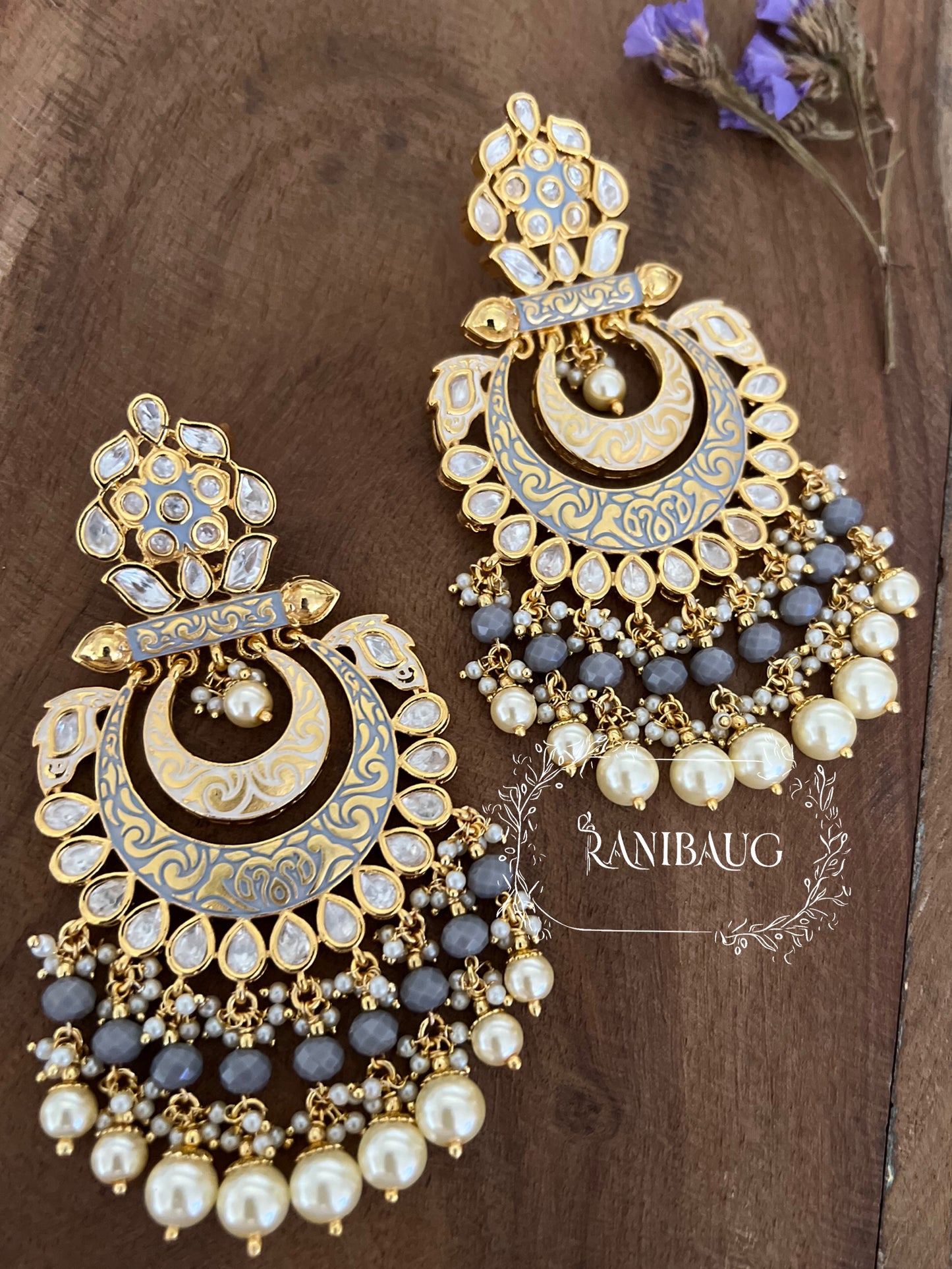 Kiran Gold Plated Polki Kundan Chandbalis | Ranibaug