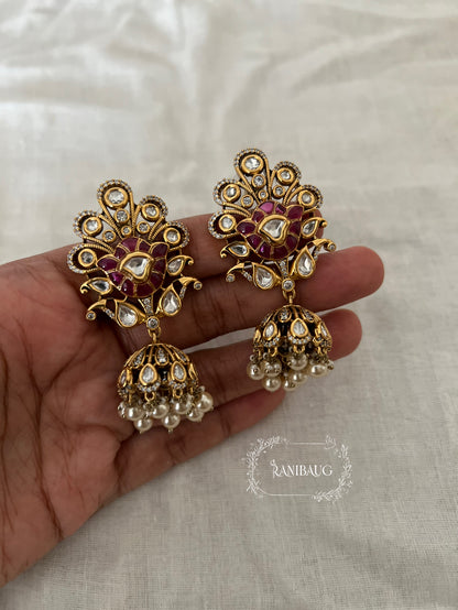 Kishani Floral Motif Polki Kundan Festive Dangle Jhumki Earrings By Ranibaug