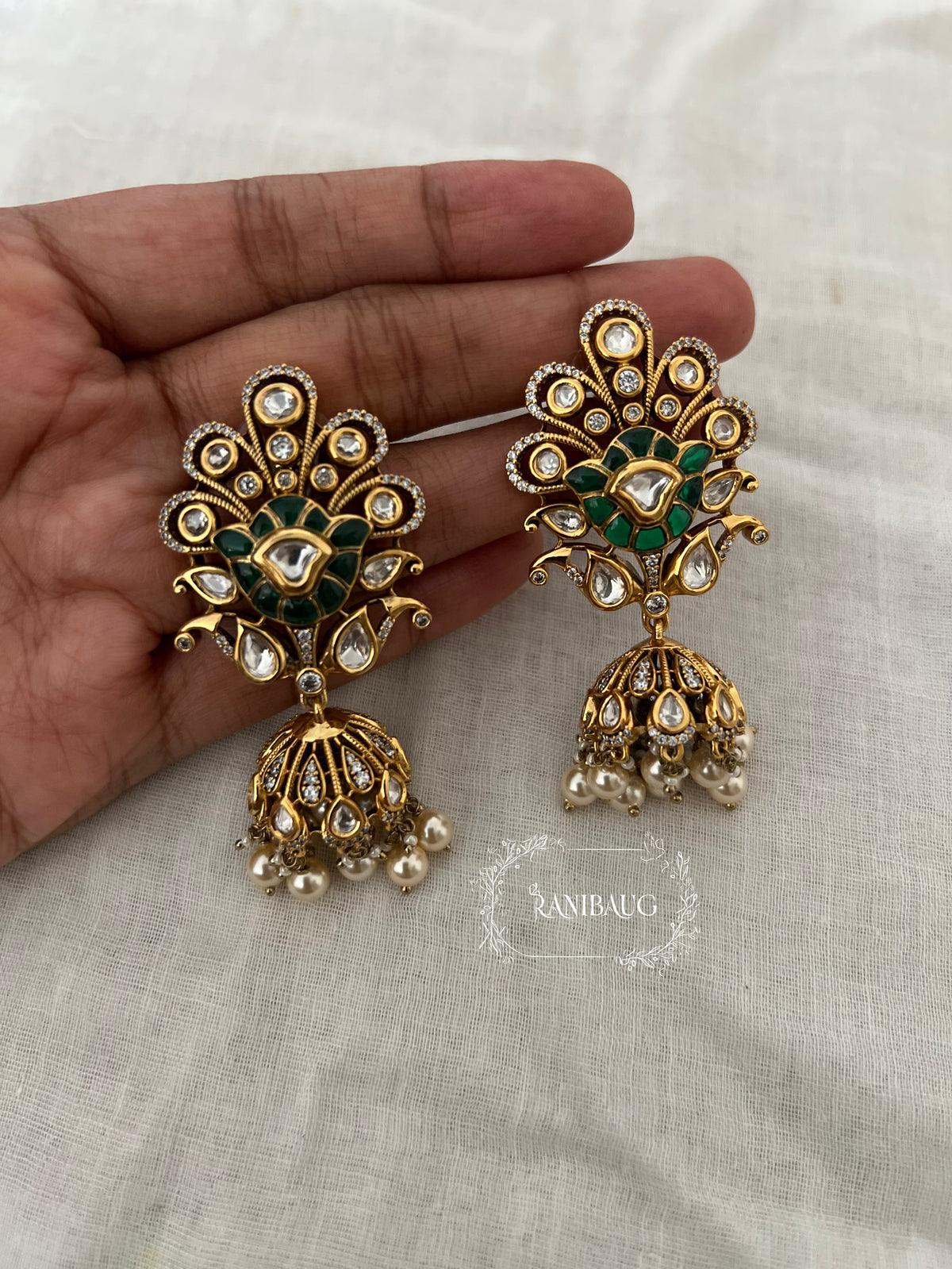 Kishani Floral Motif Polki Kundan Festive Dangle Jhumki Earrings By Ranibaug