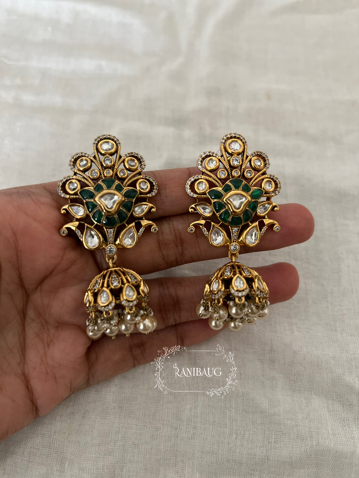 Kishani Floral Motif Polki Kundan Festive Dangle Jhumki Earrings By Ranibaug