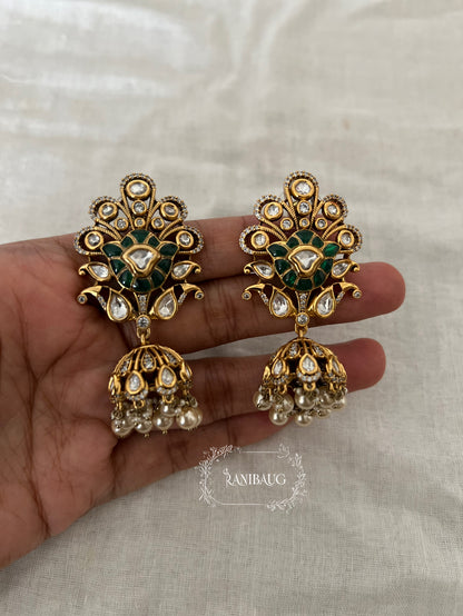 Kishani Floral Motif Polki Kundan Festive Dangle Jhumki Earrings By Ranibaug