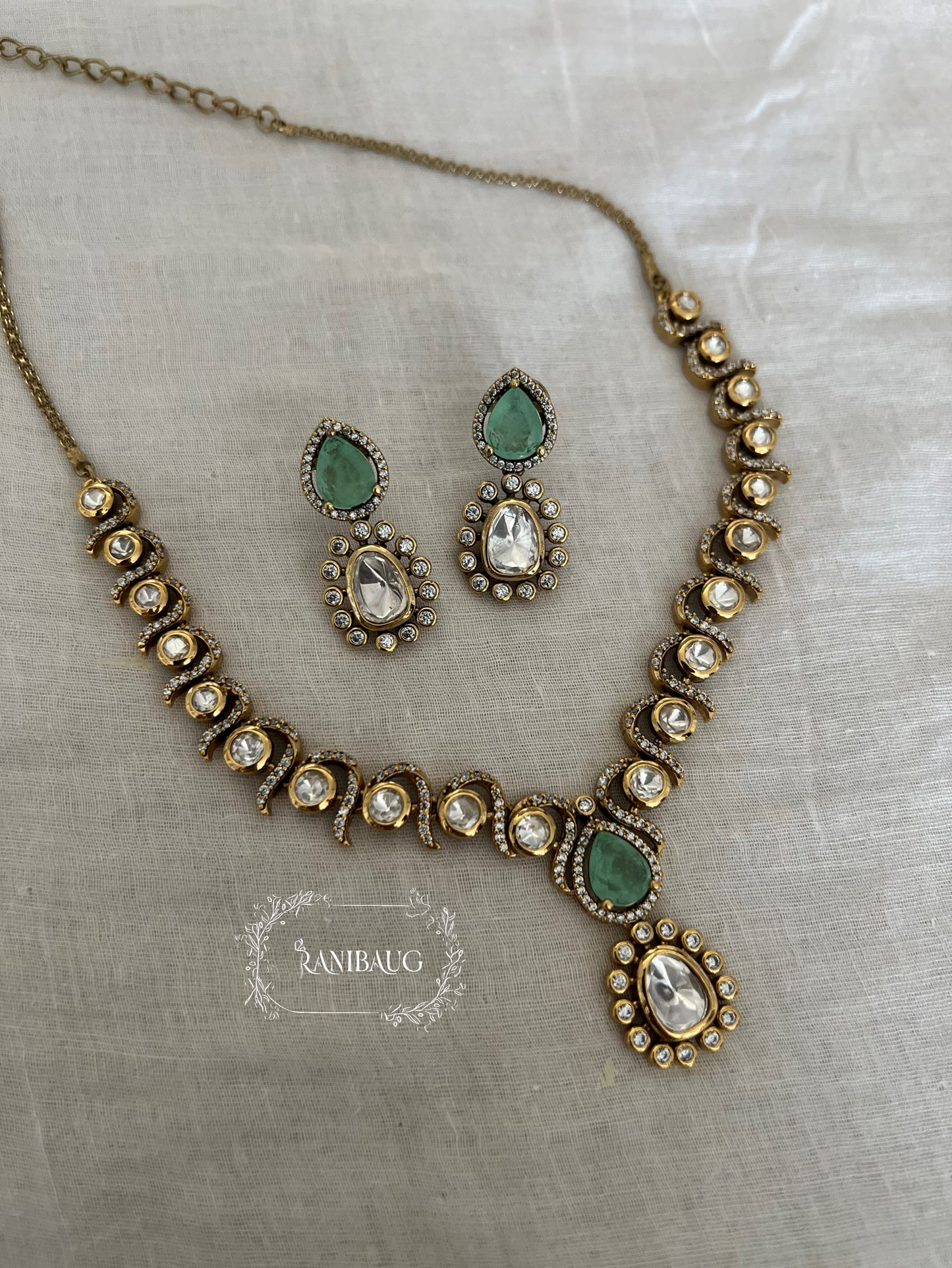 Kiyani Polki Designer Classic Victorian Gold Finish Necklace Set By Ranibaug