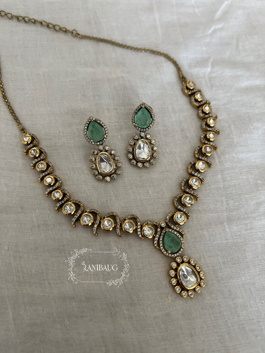 Kiyani Polki Designer Classic Victorian Gold Finish Necklace Set By Ranibaug